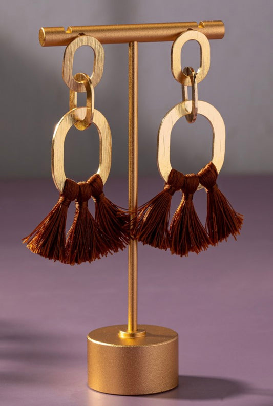 Rust Oval Tassel Drop Earrings